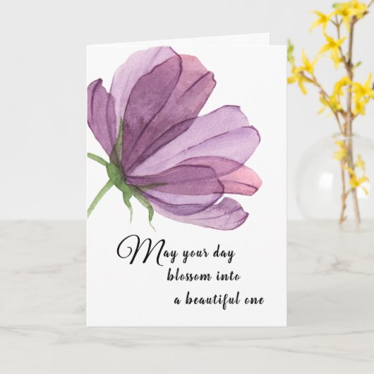 Wasserfarbe Lila Name hinzufügen Elegante Geburtst Karte (Gelbe Blume)