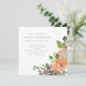 Wasserfarbe Lila Orangefarbene Hochzeitsstelle Einladung (Stehend Vorderseite)