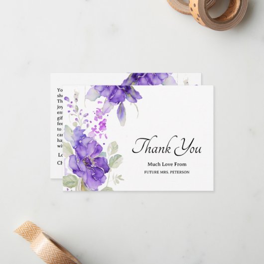 Wasserfarbe Lila Rustikales Brautparty Vielen Dank Mitteilungskarte (Vorderseite/Rückseite Beispiel)