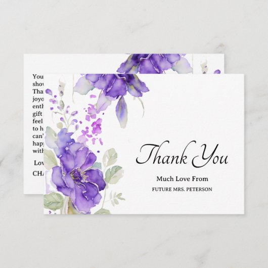 Wasserfarbe Lila Rustikales Brautparty Vielen Dank Mitteilungskarte (Vorne/Hinten)