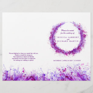 Wasserfarbe lila Splash-Kranz-Hochzeitsprogramm