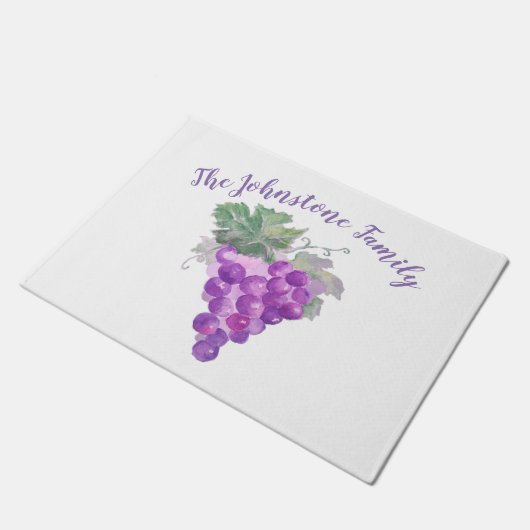 Wasserfarbe Lila Trauben Cluster Art Malerei. Fußmatte (Schrägansicht)