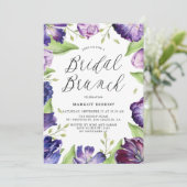 Wasserfarbe Lila Tulips Blumenbridal Brunch Einladung (Stehend Vorderseite)