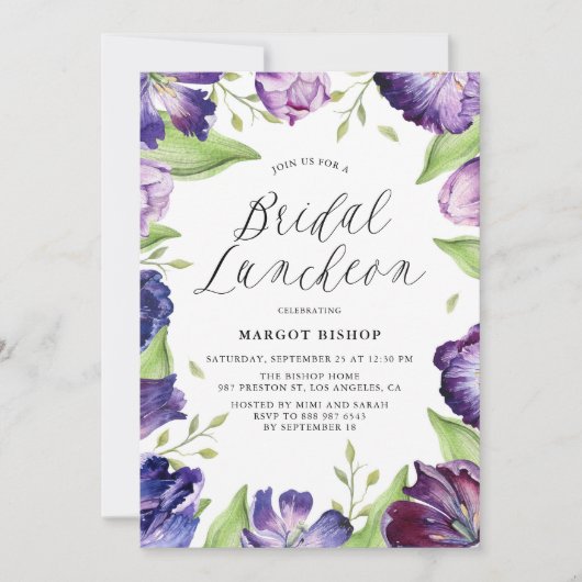 Wasserfarbe Lila Tulips Frische Pasta machen Einladung (Vorderseite)