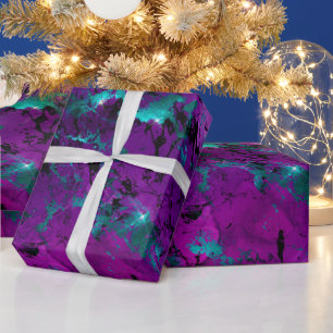 Wasserfarbe Lila und Aquamarin Marmorgalaxie Geschenkpapier
