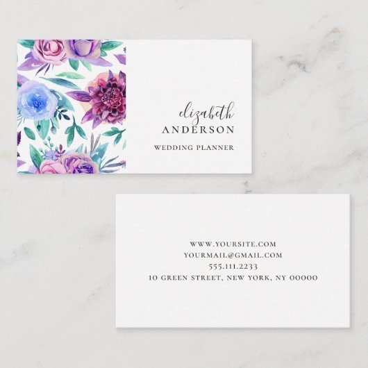 Wasserfarbe lila und blau blühend beruflich visitenkarte (Vorne/Hinten)