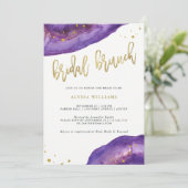 Wasserfarbe Lila und Gold Geode Bridal Brunch Einladung (Stehend Vorderseite)