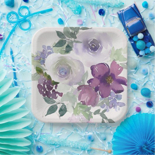 Wasserfarbe Lila und Lavendel-Blume Pappteller (Party)