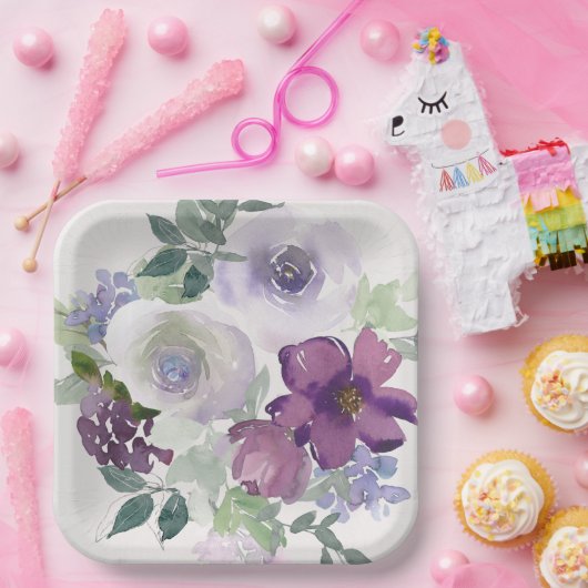 Wasserfarbe Lila und Lavendel-Blume Pappteller (Party)