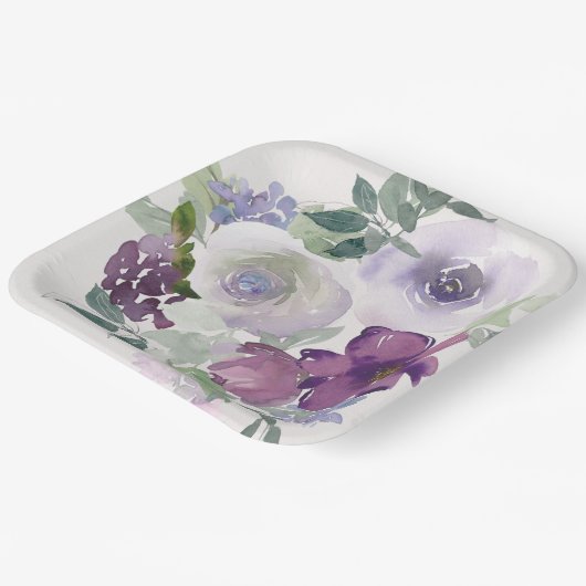 Wasserfarbe Lila und Lavendel-Blume Pappteller (Gewinkelt)