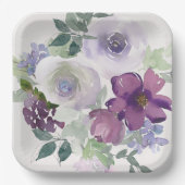 Wasserfarbe Lila und Lavendel-Blume Pappteller (Vorderseite)