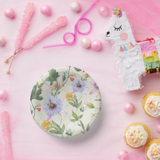 Wasserfarbe Lilac Botanische Blume und Fruchtmuste Pappteller (Party)