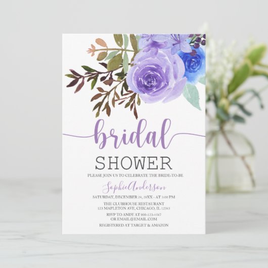 Wasserfarbe Lilac Lavender Brautparty Einladung (Stehend Vorderseite)