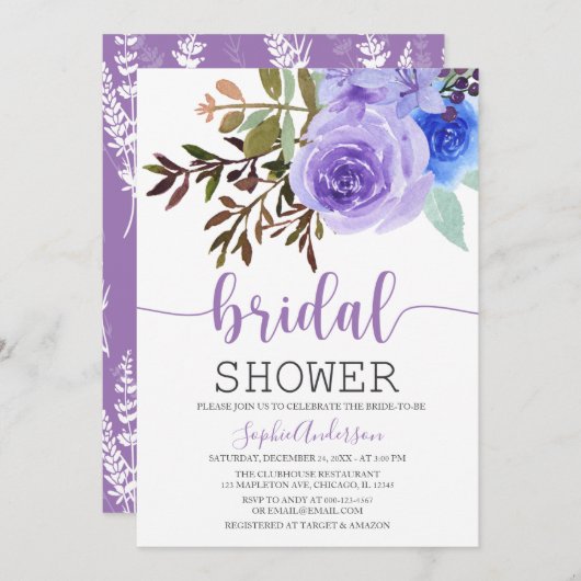 Wasserfarbe Lilac Lavender Brautparty Einladung (Vorne/Hinten)