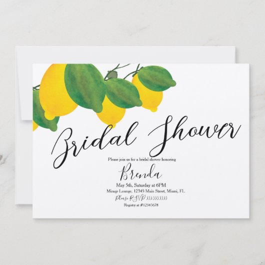 Wasserfarbe Limon Lemon Limon Brautparty B Einladung (Vorderseite)