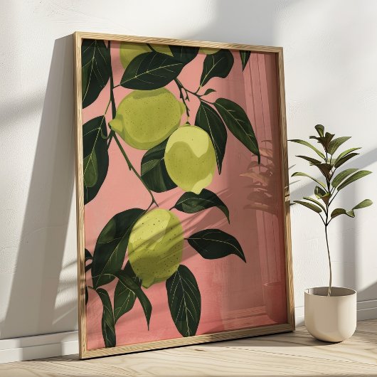 Wasserfarbe Limon Lemons Minimalistisch Küche Poster