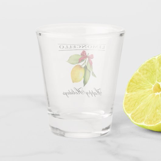 Wasserfarbe Limoncello Happy Holidays Schnapsglas (Rückseite)