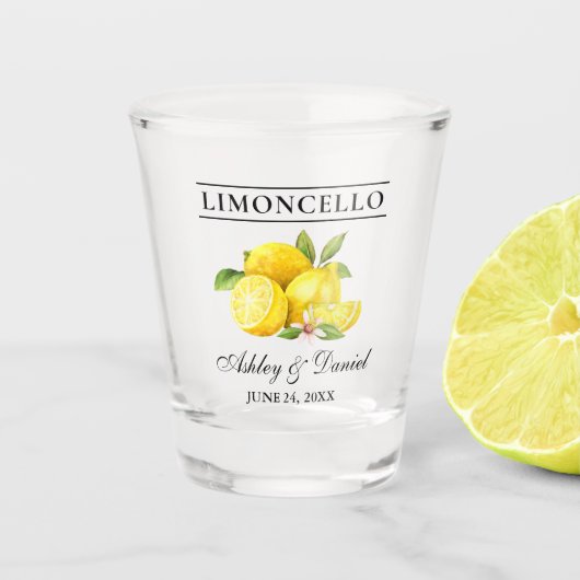 Wasserfarbe Limoncello Hochzeit Schnapsglas (Vorderseite)