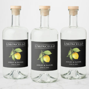 Wasserfarbe Limoncello Schwarze Flasche Alkoholflaschenetikett