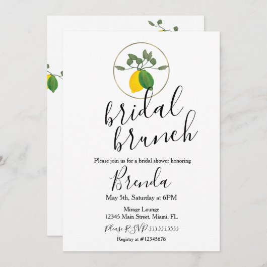 Wasserfarbe Limoncillo Limon Lemon Brautparty Inv Einladung (Vorne/Hinten)