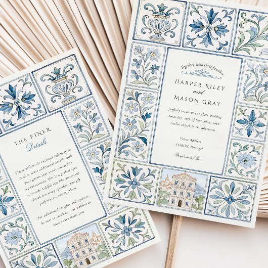 Wasserfarbe Lissabon Handgemalte Azulejos Wedding Einladung