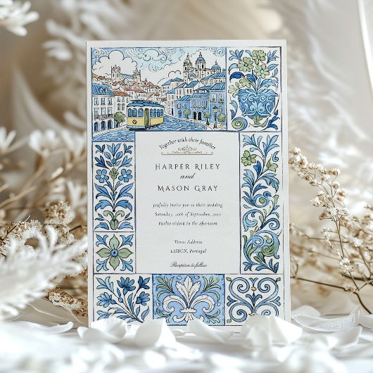 Wasserfarbe Lissabon Handgemalte Azulejos Wedding Einladung