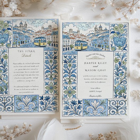 Wasserfarbe Lissabon Handgemalte Azulejos Wedding Einladung