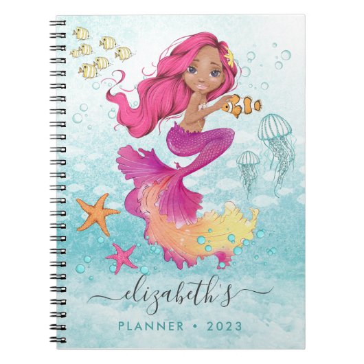 Wasserfarbe Little Mermaid Spiral Foto Planner Notizblock (Vorderseite)