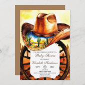 Wasserfarbe Little Rodeo Cowboy Babydusche Einladung (Vorne/Hinten)