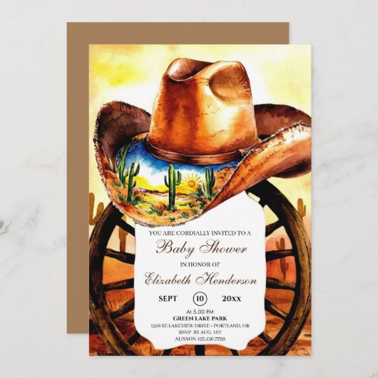 Wasserfarbe Little Rodeo Cowboy Babydusche Einladung (Vorne/Hinten)