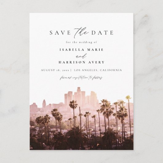 Wasserfarbe Los Angeles Kalifornien Save the Date Postkarte (Vorderseite)