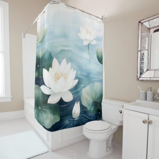 Wasserfarbe Lotus Blossom Dreamscape Japanischer S Duschvorhang (Beispiel)