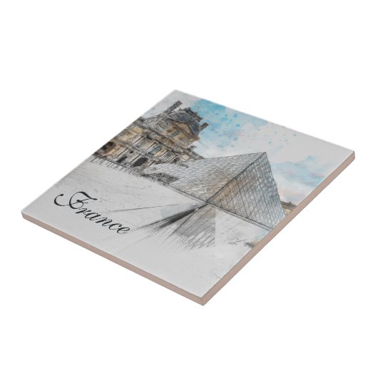 Wasserfarbe Louvre, Paris Keramik Tile - Elegant Fliese (Seite)