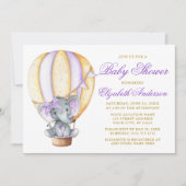 Wasserfarbe Luftballon Elefant Lila Babydusche Einladung (Vorderseite)