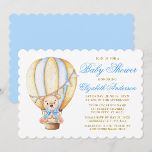 Wasserfarbe Luftballon Teddy Bear Blue Baby Dusche Einladung