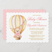 Wasserfarbe Luftballon Teddy Bear Pink Baby Dusche Einladung (Vorne/Hinten)