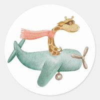 Wasserfarbe lustige Giraffe und Flugzeug. Kind