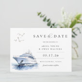 Wasserfarbe Luxusjacht Nautical Save the Date Ankündigung (Stehend Vorderseite)