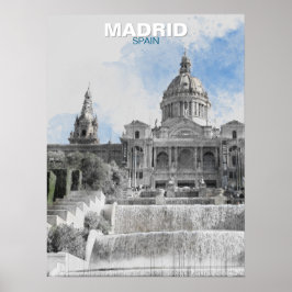 Wasserfarbe Madrid Skyline Poster - Spanien Stadts