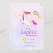 Wasserfarbe Magische Einhorn Rainbow Pastel Geburt Einladung (Vorne/Hinten)