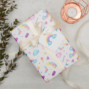 Wasserfarbe Magischer Regenbogen Einhorn Nahtlos Geschenkpapier Set