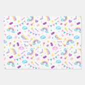Wasserfarbe Magischer Regenbogen Einhorn Nahtlos Geschenkpapier Set (Vorderseite)