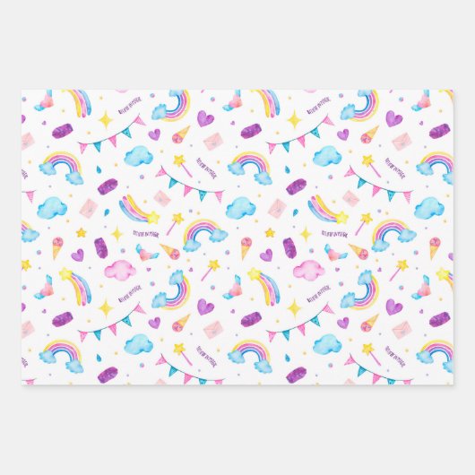 Wasserfarbe Magischer Regenbogen Einhorn Nahtlos Geschenkpapier Set (Vorderseite)