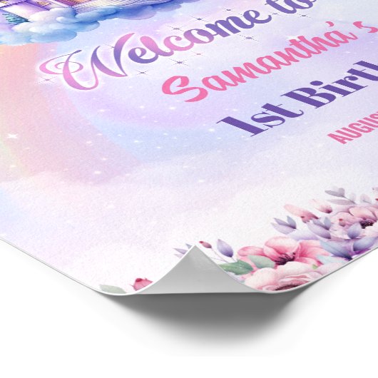 Wasserfarbe Magisches Einhorn Pastel Rainbow Gebur Poster (Ecke)