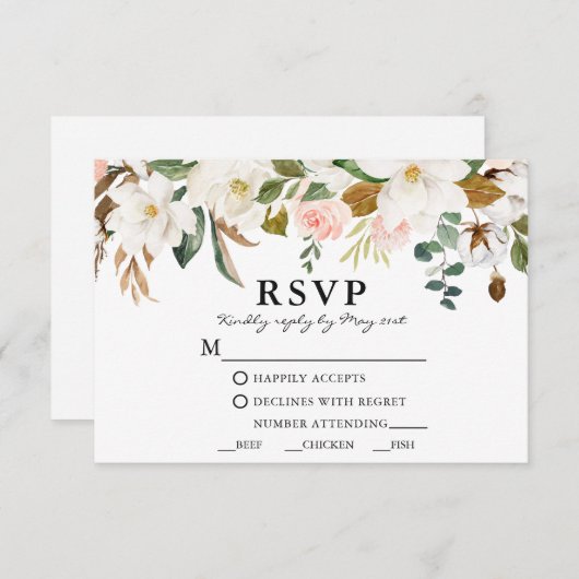 Wasserfarbe Magnolias Rosen Hochzeit RSVP Karte (Vorne/Hinten)