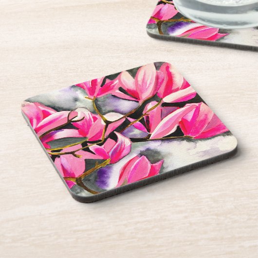 Wasserfarbe Magnolie Rosa Getränkeuntersetzer (Linke Seite)