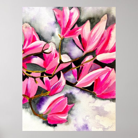 Wasserfarbe Magnolie Rosa Poster (Vorne)