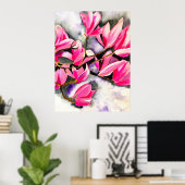 Wasserfarbe Magnolie Rosa Poster (Heimbüro)