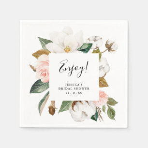 Wasserfarbe Magnolien & Blush Brautparty Napkins Serviette