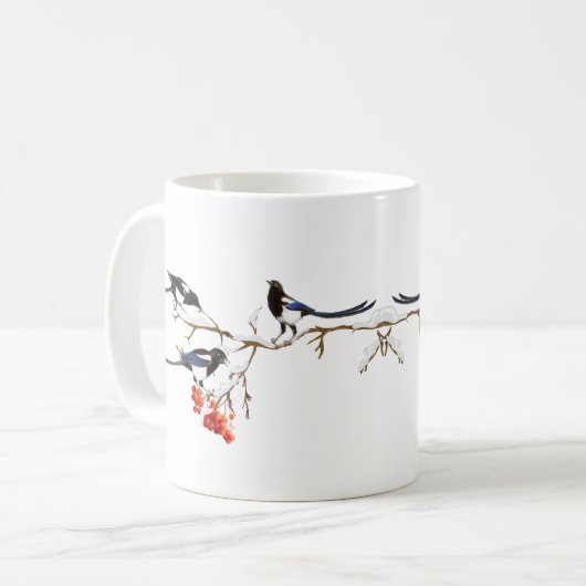 Wasserfarbe Magpie Vögel Natur Kunst Kaffeetasse (Vorderseite Links)